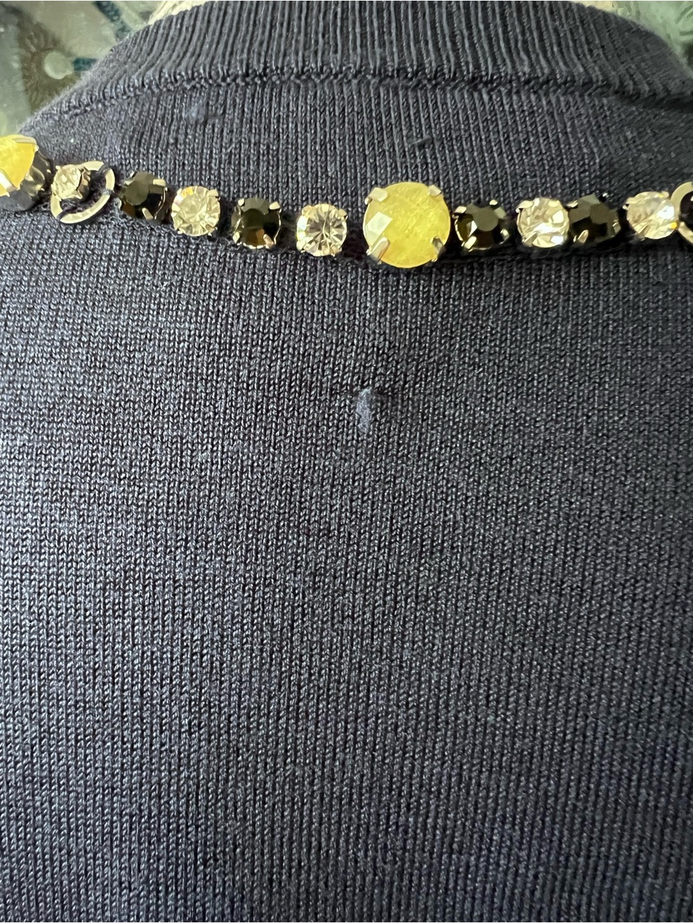 Per Se Navy Short-Sleeve Jewel-Embellished Knit Top S - Picture 6 of 14